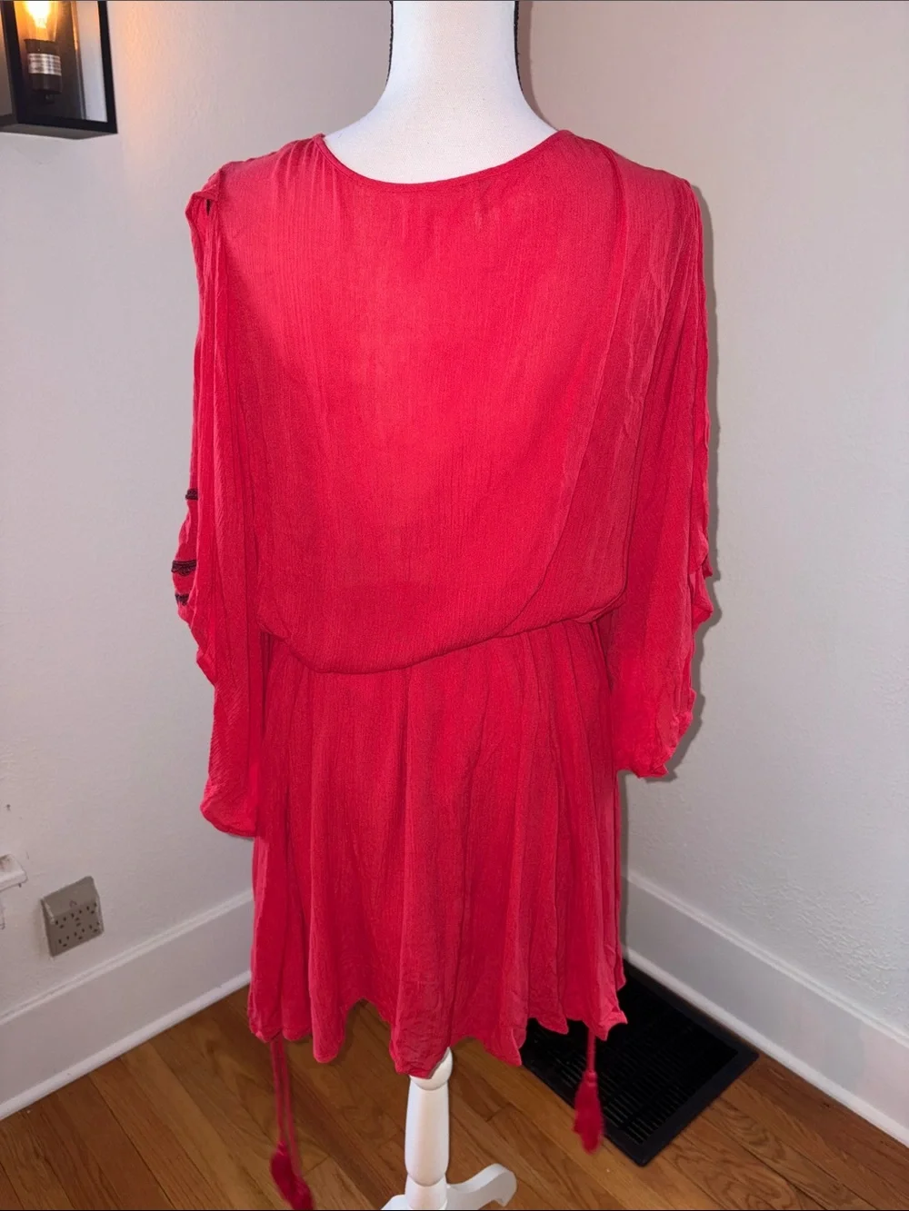 Free People Cora Embroidered Mini Dress Red Size Large